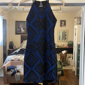 Parker Blue Geometric Cocktail Dress